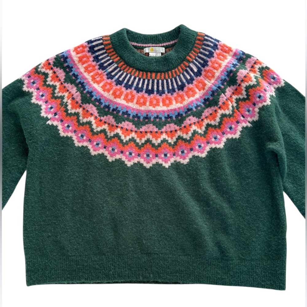 BODEN Fair Isle Hunter Green Pink Orange Alpaca Blend Sweater - Picture 8 of 12